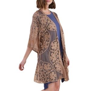 Mocha Floral Lace‎ Kimono by Umgee